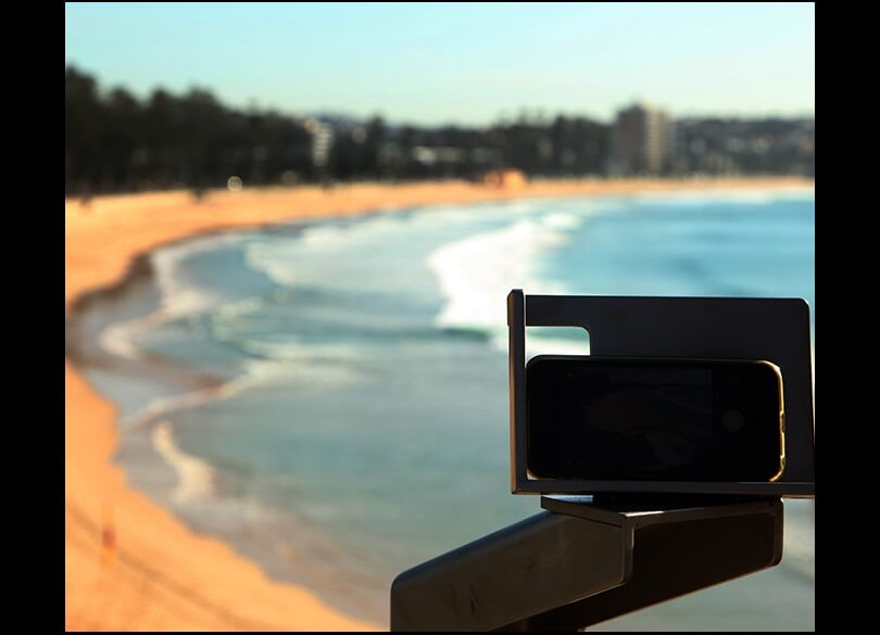 A CoastSnap camera mount looks over Manly Beach (South Steyne)