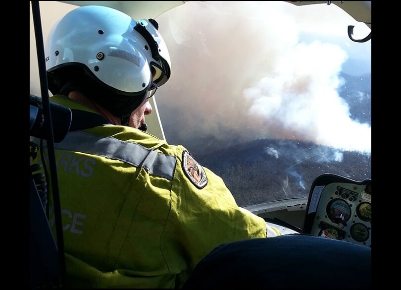 Pilots view of smoke from Tumbledown hazard reduction burn over the Brindabella National Park