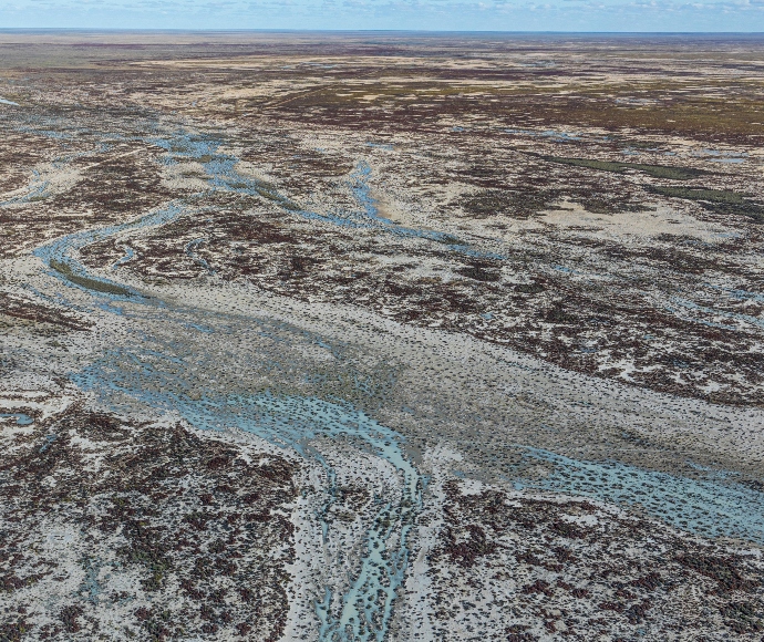 Aerial shot of the Bulloo overflow country in Thurloo Downs.