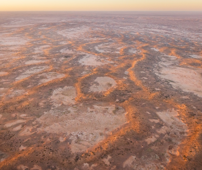 Aerial shot of the channel country landscape in Thurloo Downs.