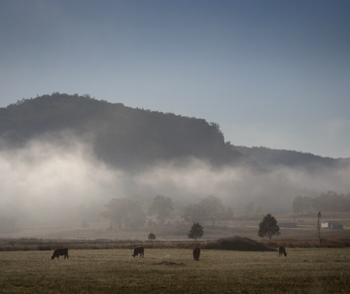 Dust storm covers farmland with view to Goulburn River National Park