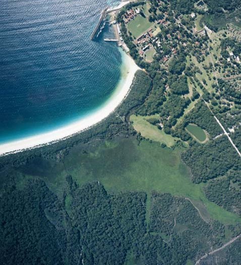 A view of Flat Rock Creek meeting the sea near the the town of Jervis Bay