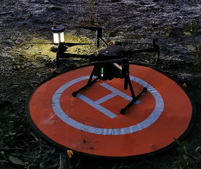 A drone on a landing pad 