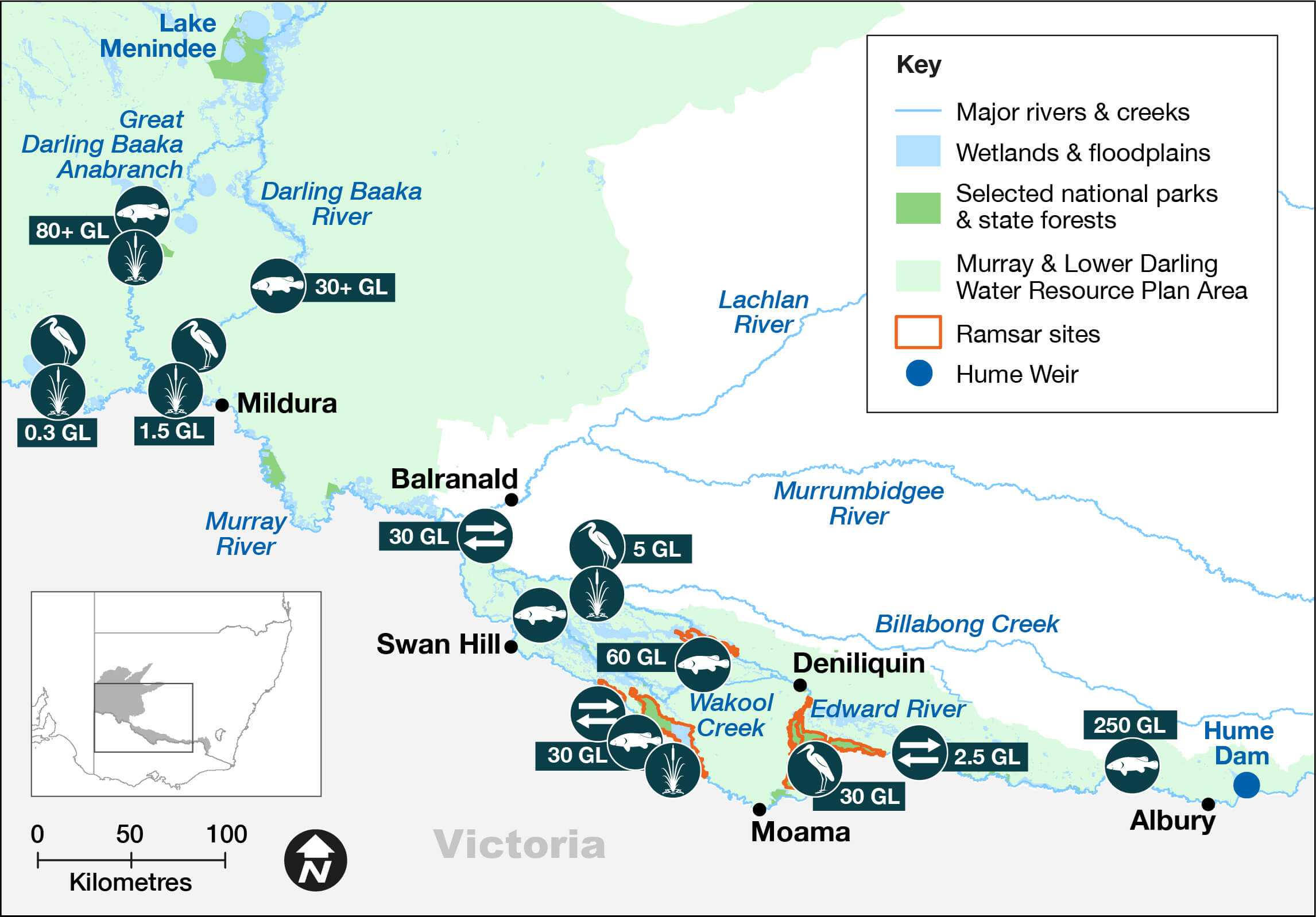 Map of the Murray and Lower Darling Baaka Water Resource Plan area 2022–23