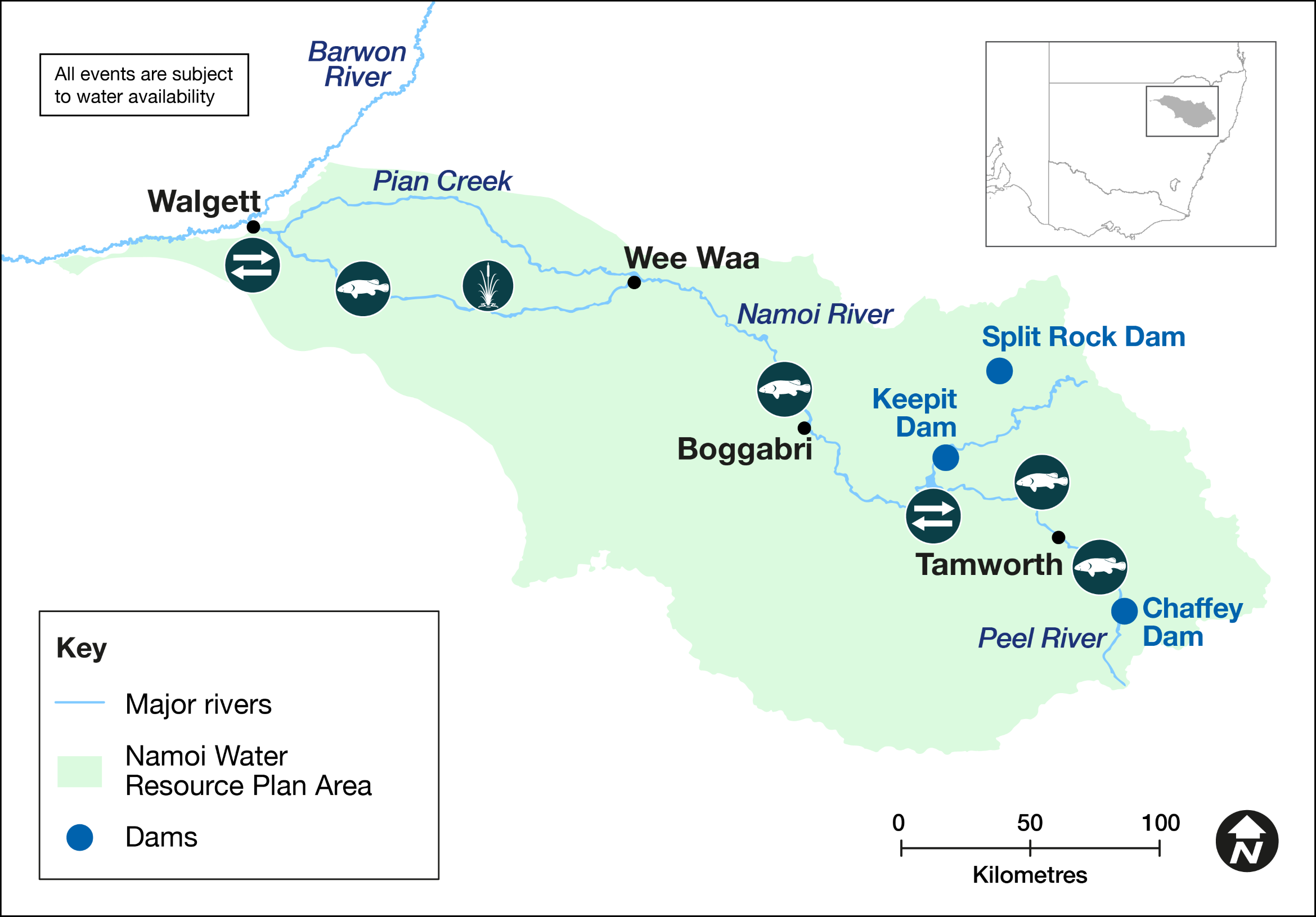 Map of proposed annual priority targets in the Namoi Water Resource Plan area 2023–24