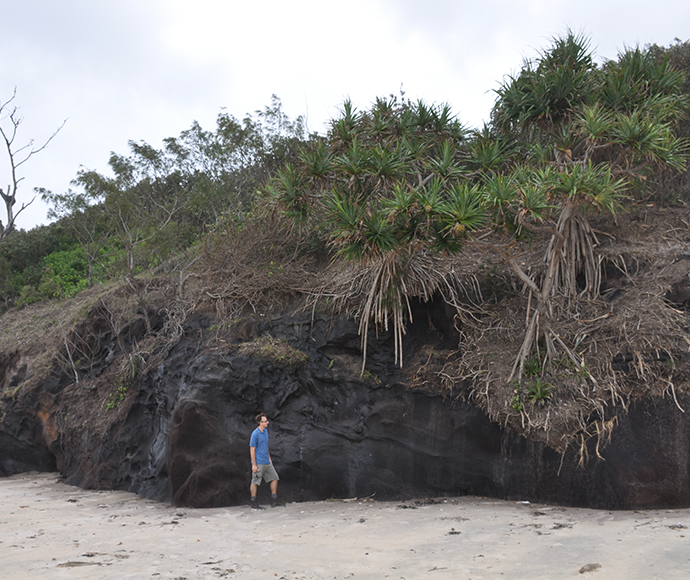 Coffee rock stands behind beach sand between Sandon and Minnie Waters, north coast of NSW.