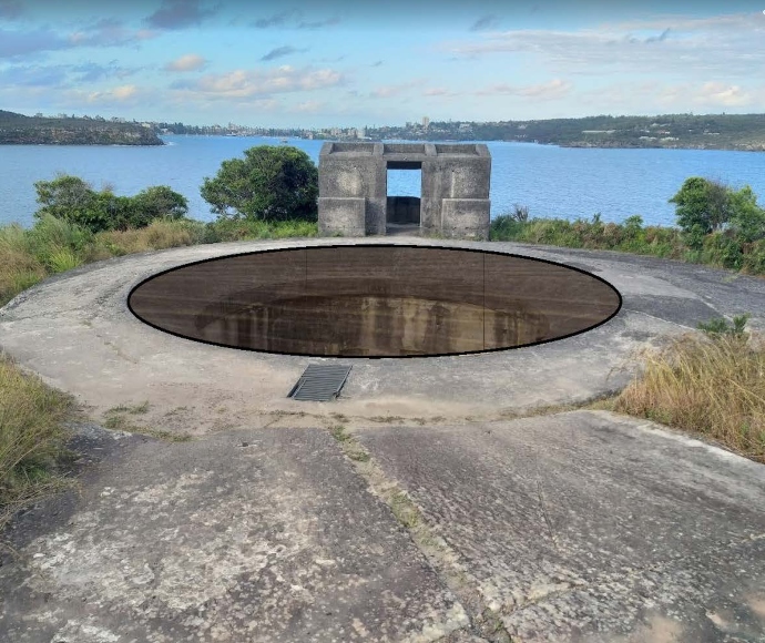 Artist sketch of the freestanding platform for the ‘disappearing gun’ emplacement at Inner Middle Head.