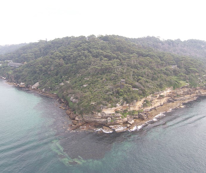 Aerial view of Middle Head headland, Sydney Harbour National Park