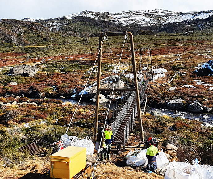 A view of the Spencers Creek bridge under construction