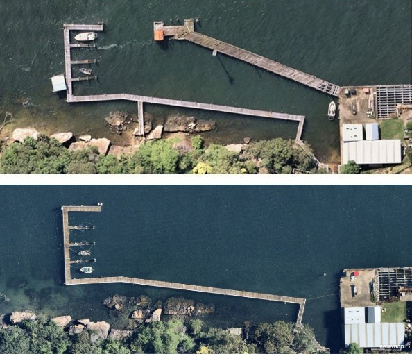 Before and after of the Me-Mel wharf improvement project.