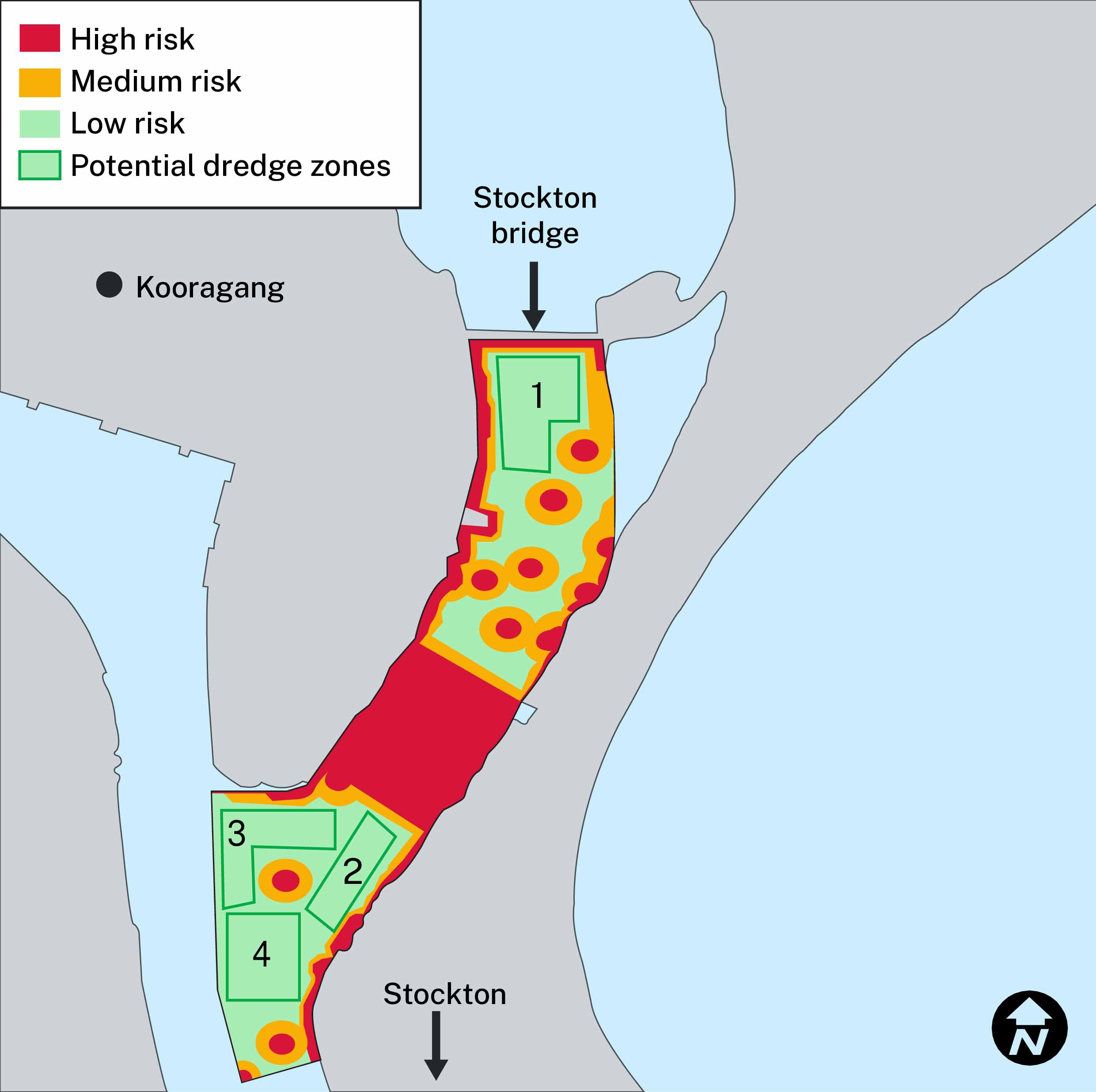 Stockton Beach Repair Project: Hunter River north arm sand source areas 1, 2, 3 and 4