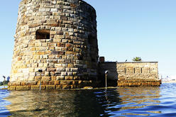 Fort Denison, Martello tower, Port Jackson. Conservation kayaking Sydney Harbour National Park.