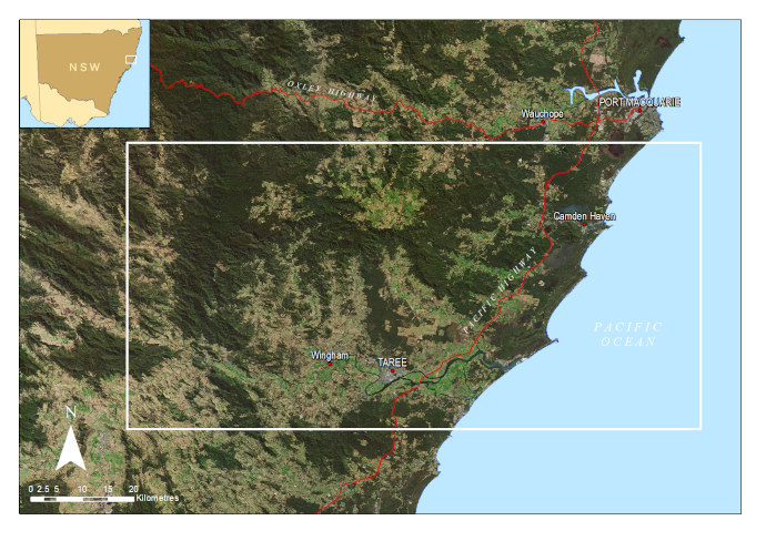 Soil landscape map of New South Wales with coloured areas from very dark green to very light brow